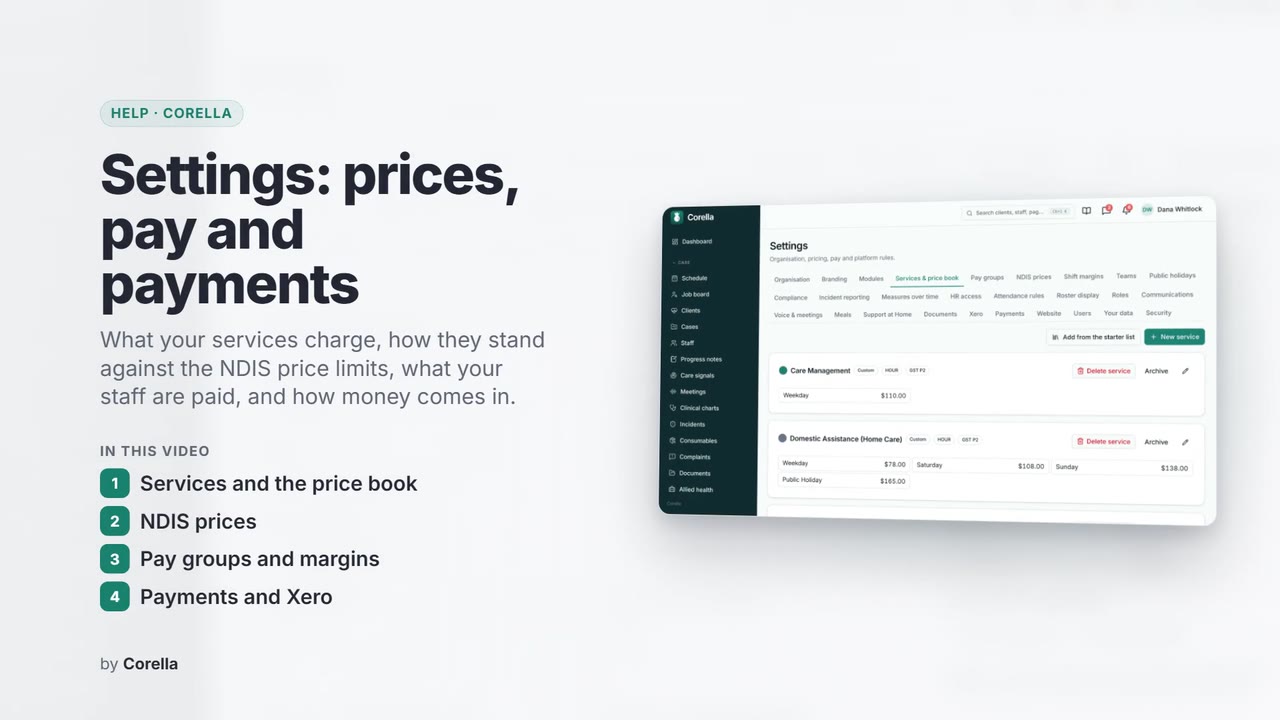 Settings: prices, pay and payments: the video's title card