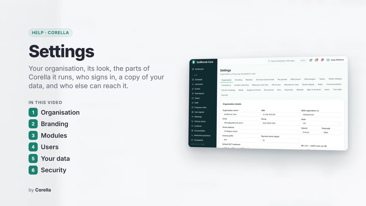 Settings: the video's title card