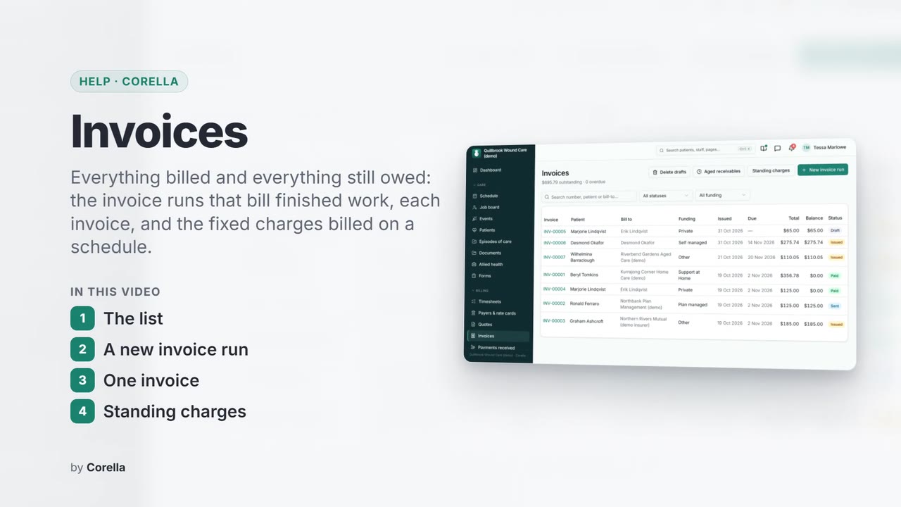 Invoices: the video's title card