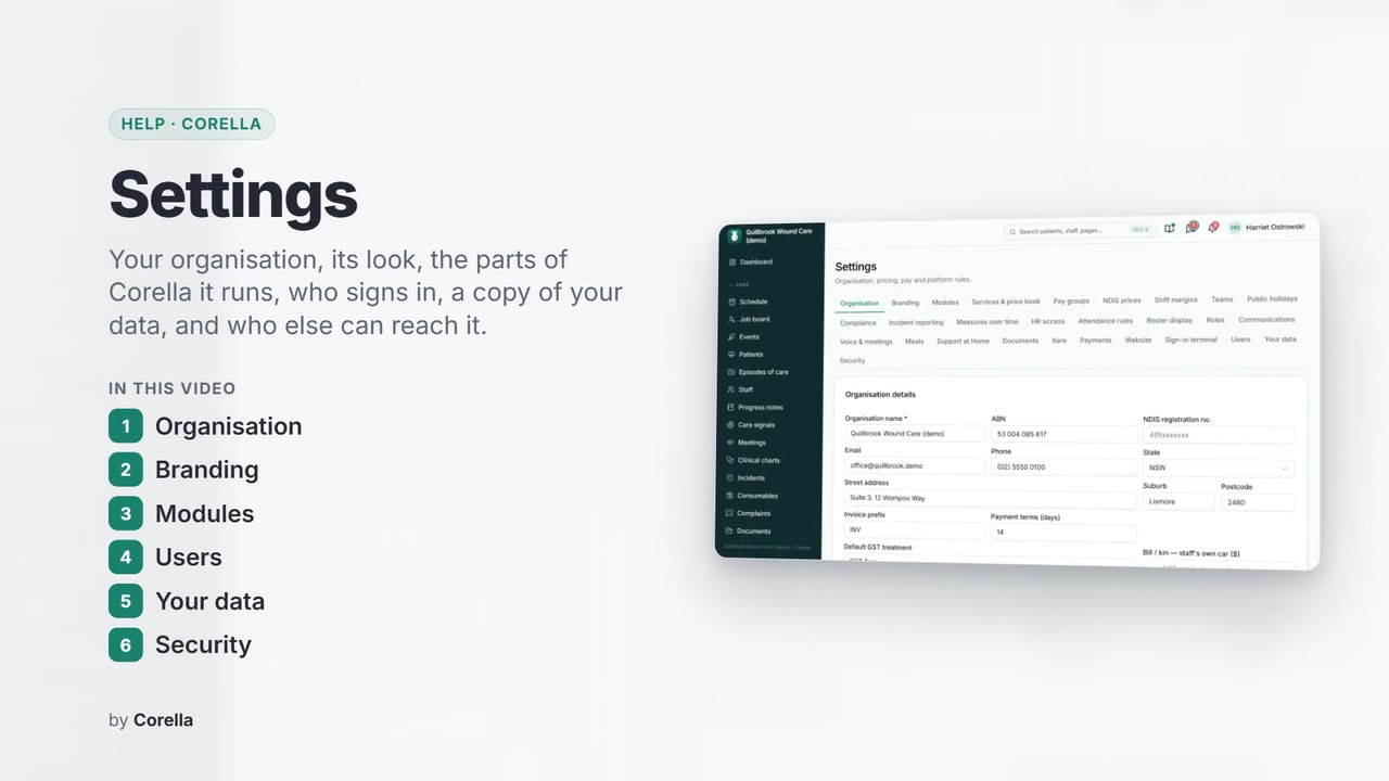 Settings: the video's title card